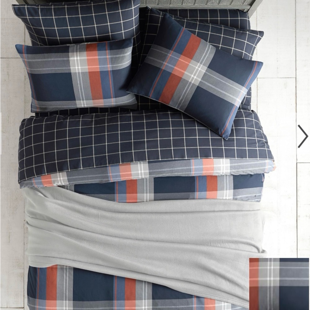 Plaid Bedding Set in Navy and Orange